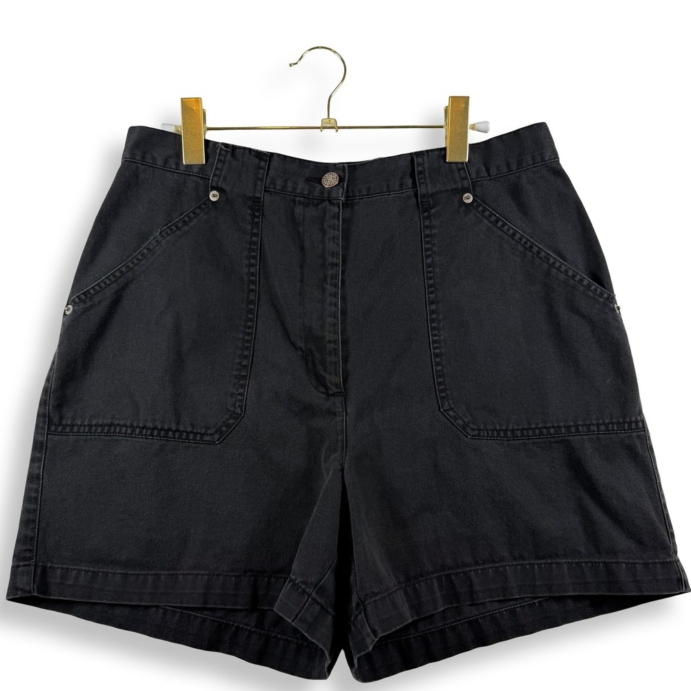 Vintage Bill Blass Womens Black Denim Shorts High Waist Patch Pocket 32 Waist